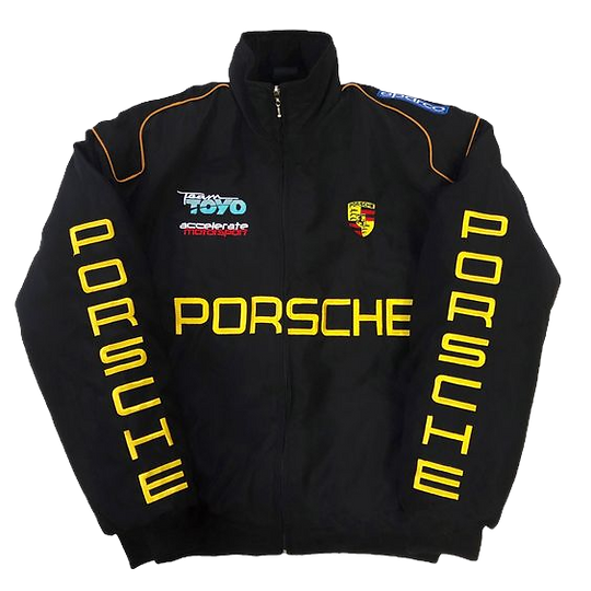 Veste Racing Porsche Noire – Style Motorsport, Broderie Jaune