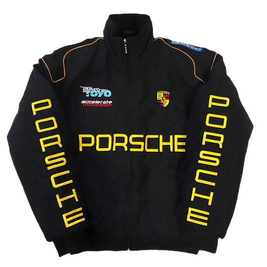 Veste Racing Porsche Noire – Style Motorsport, Broderie Jaune