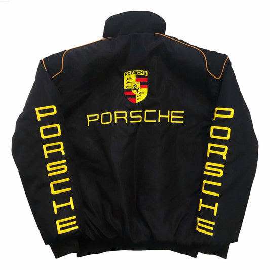Veste Racing Porsche Noire – Style Motorsport, Broderie Jaune